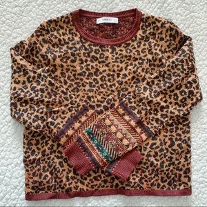 ZARA ethnic leopard 🐆 print knit sweater